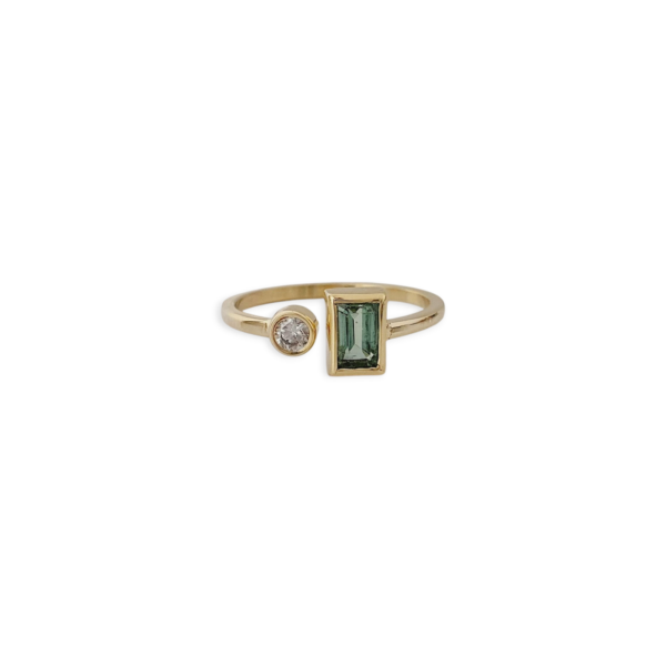 Prsteň Green Tourmaline Diamond žlté zlato 14Kt