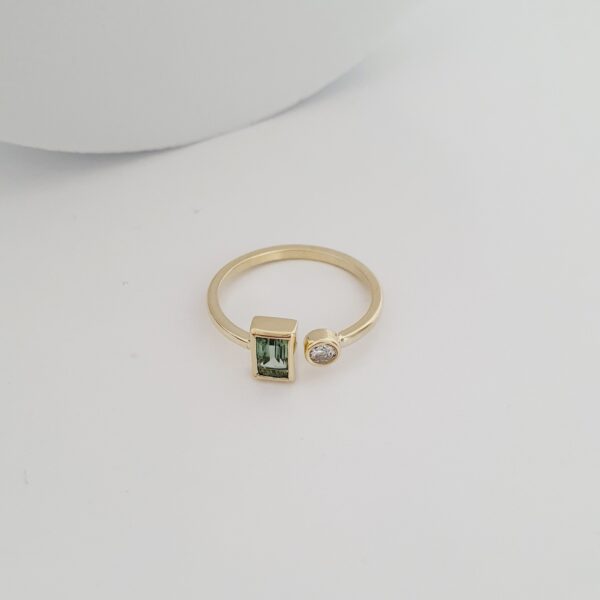 Prsteň Green Tourmaline Diamond žlté zlato 14Kt