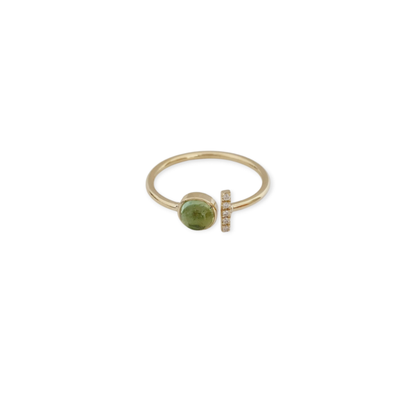 Prsteň Green Tourmaline Dot žlté zlato 14Kt prírodné diamanty