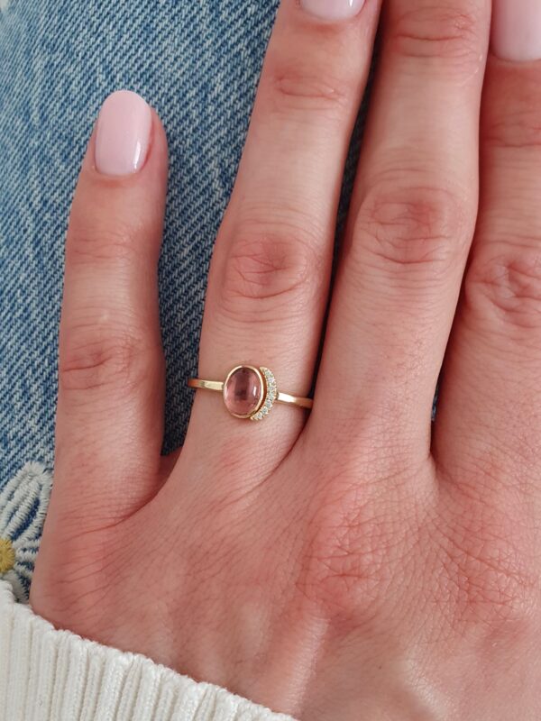 Prsteň Tourmaline Love II žlté zlato 14Kt prírodné diamanty