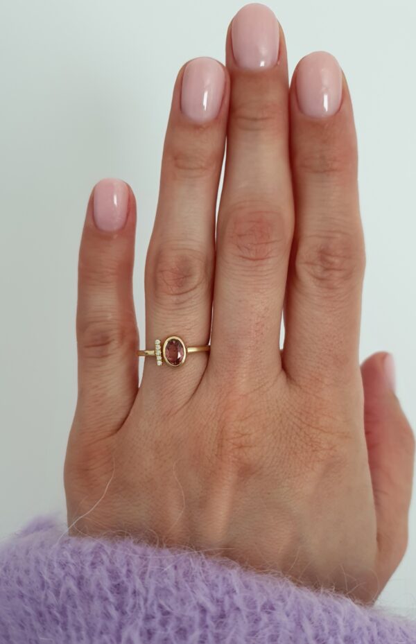 Prsteň Tourmaline Love žlté zlato 14Kt prírodné diamanty