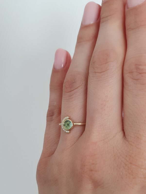 Prsteň Boho Green Tourmaline žlté zlato 14Kt prírodné diamanty