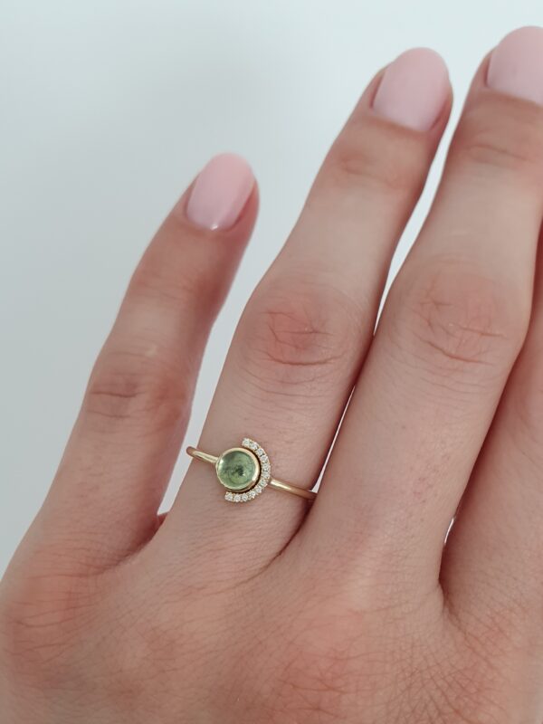 Prsteň Boho Green Tourmaline žlté zlato 14Kt prírodné diamanty