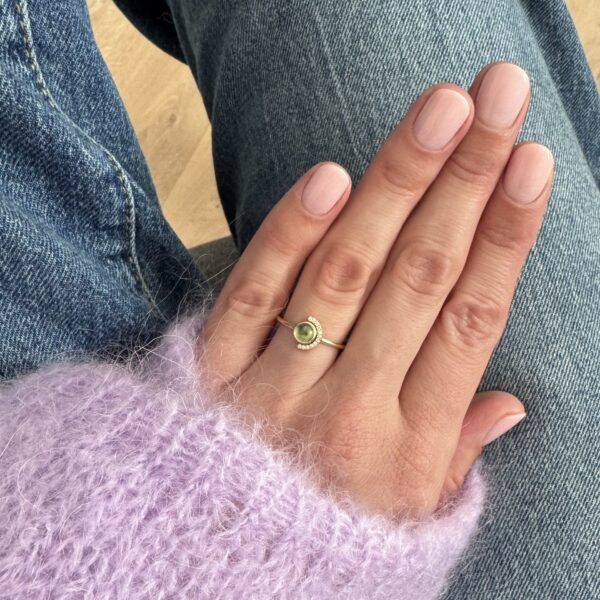 Prsteň Boho Green Tourmaline žlté zlato 14Kt prírodné diamanty