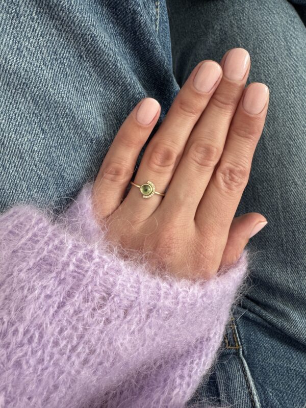 Prsteň Boho Green Tourmaline žlté zlato 14Kt prírodné diamanty