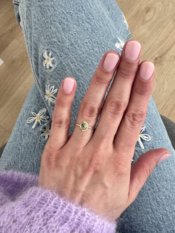 Prsteň Boho Green Tourmaline žlté zlato 14Kt prírodné diamanty