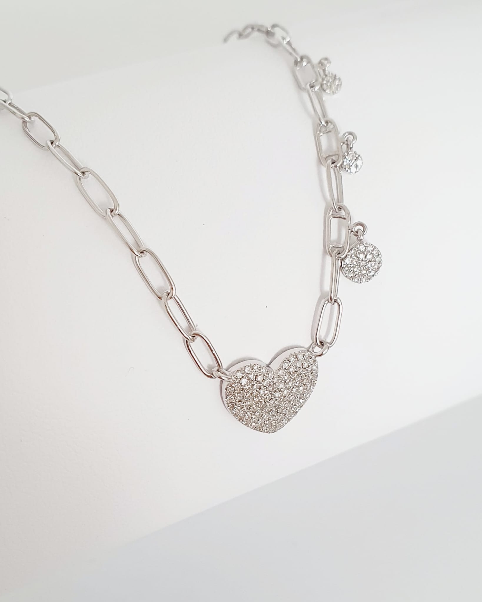 Náhrdelník Chunky heart s prírodnými diamantami 0,36ct biele zlato 14kt