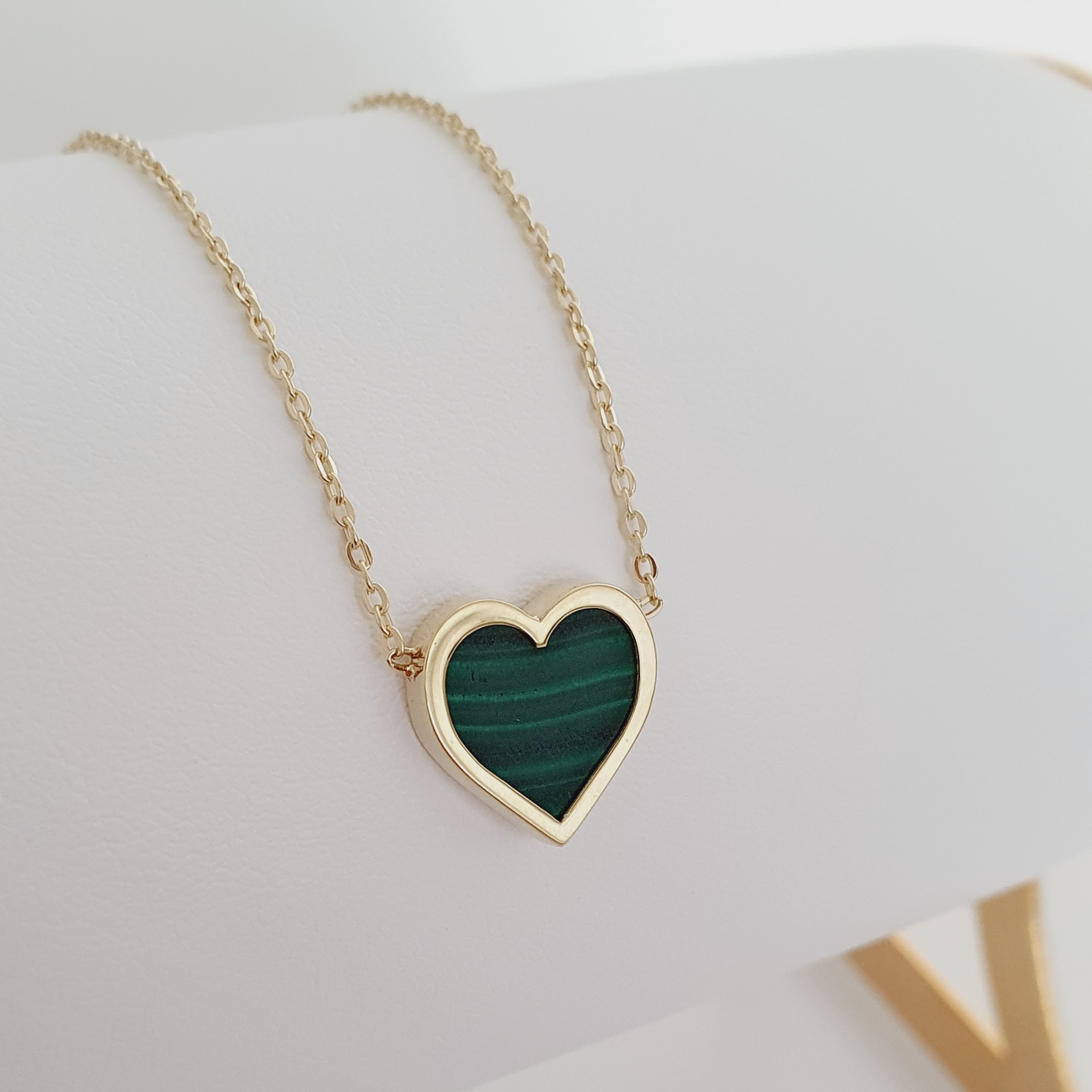 Náhrdelník Srdce Malachit žlté zlato 14kt