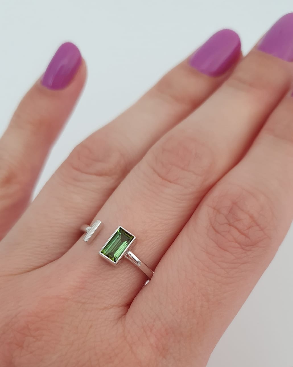 Prsteň 14kt biele zlato prírodný Turmalín green